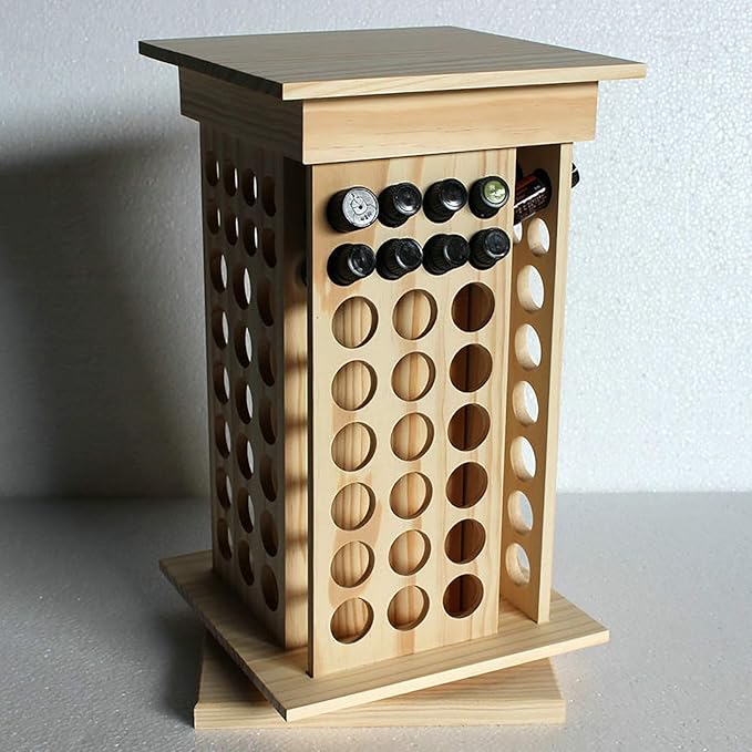 104-Hole Wooden Essential Oil Display Rack, 8 Tiers Rotating Pine Organizer for Home, Beauty Salon, Perfume Store, Hold 5ml & 15ml Bottles, Space-Saving Countertop Holder, Easy Access, 9.44*15.74in