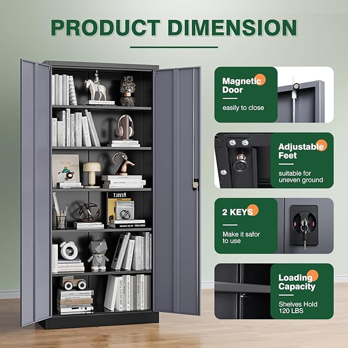 Letaya Metal Garage Storage Cabinets with Lock Door and Adjustable Shelves, Steel Tool Cabinets for Home,Office,Warehouse Organisieren (Black Grey, 72" H)