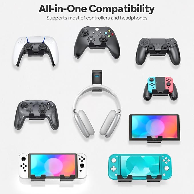 OIVO Controller & Headset Wall Mount Holder Stand, Foldable Headphone Stand, Gaming Controller Holder Hanger Hook, Universal Storage Organizer Controller/Earphone/Game Accessories-5 Packs