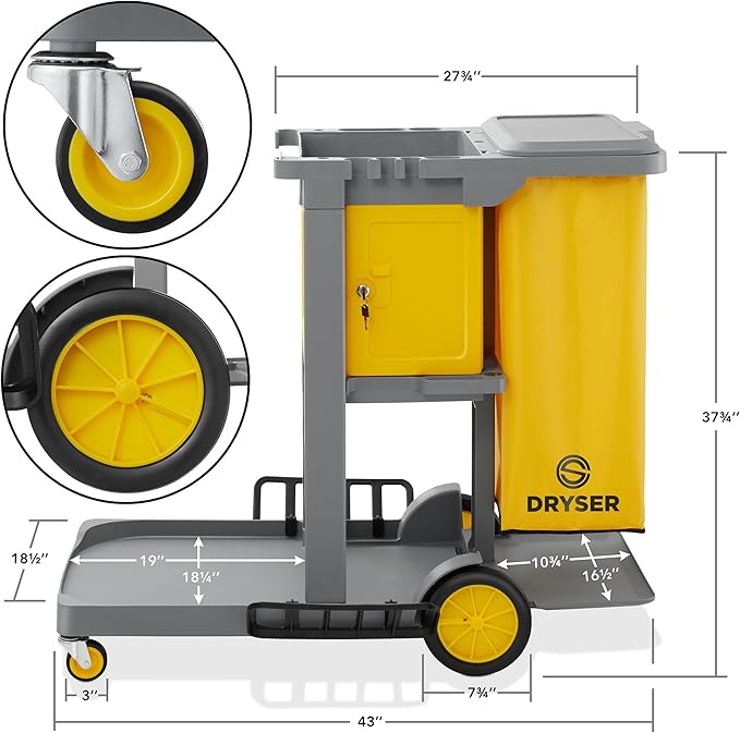 Dryser Commercial Janitorial Cleaning Cart on Wheels - Housekeeping Caddy with Key-Locking Cabinet