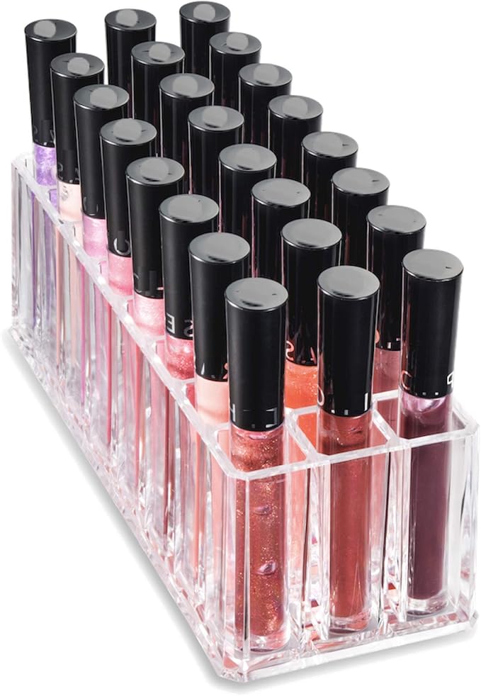byAlegory Acrylic Lip Gloss Organizer & Beauty Makeup Holder | 24 Space Organization Container Storage For Tall Lip Gloss / Lipstick Products - Clear