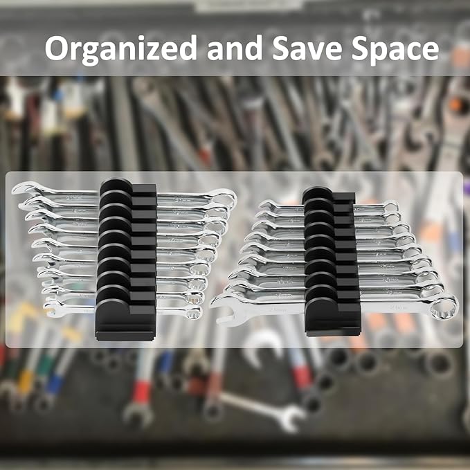 24pcs Modular Wrench Organizers for Tool Drawers - Wrench Rack with Metric&SAE Labels,Tool Storage Holder.Gift for father, brother&boyfriend (Black without magnet)