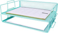 BLU MONACO Aqua Mesh Paper Tray Set of 2 | Stackable Letter Trays for Desk Storage | Metal Document Holder and File Organizer for Home, Office and School | 13” x 9.8” x 5.6” Workspace Organizer
