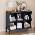 6 Cube Storage Shelf Organizer, Low Book Shelf Bookcase Entryway Table, Wood Closet Storage Display Cabinet TV Stand for Living Room, Office,Bedroom, Dorm, Blue with Natural Top