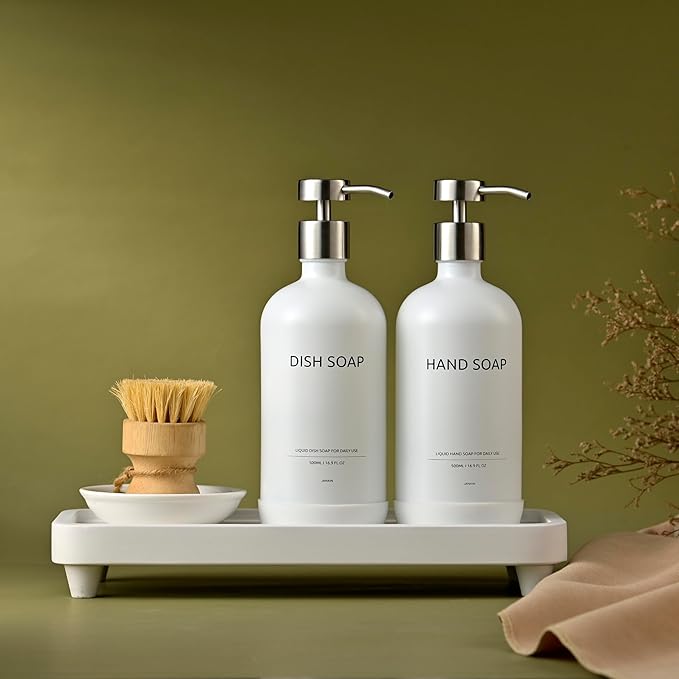 Bathroom Tray for Counter,Vanity Tray,Soap Dispenser Tray for Kitchen Sink, Kitchen and Home Decor (White)