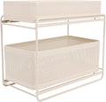 Slide Out Under Sink Organizer, 2 Tier Steel Sink Shelf Cabinet Storage Seasoning Organizer Rack with Guardrails for Kitchen Bathroom Laundry Room Office School