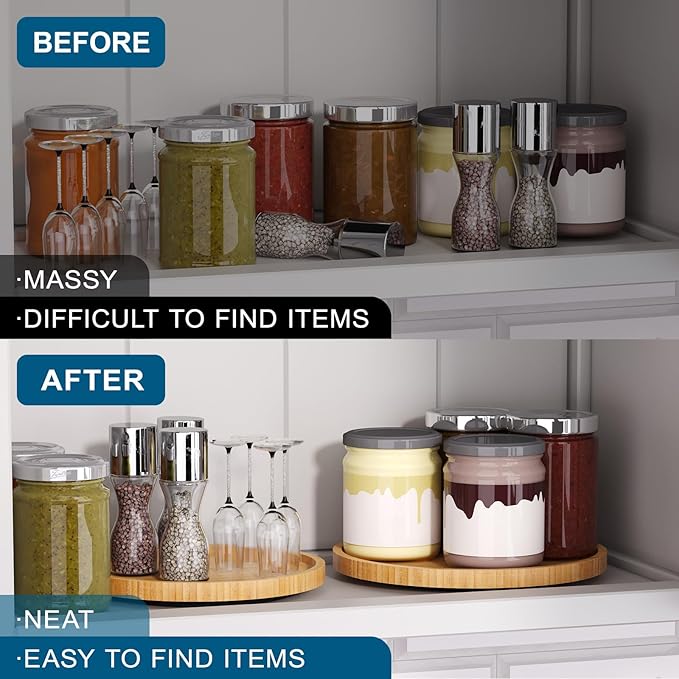 Lazy Susan Organizer for Kitchen,Bamboo Turntable for Cabinet,Pantry,Vanity,Small（Natural）