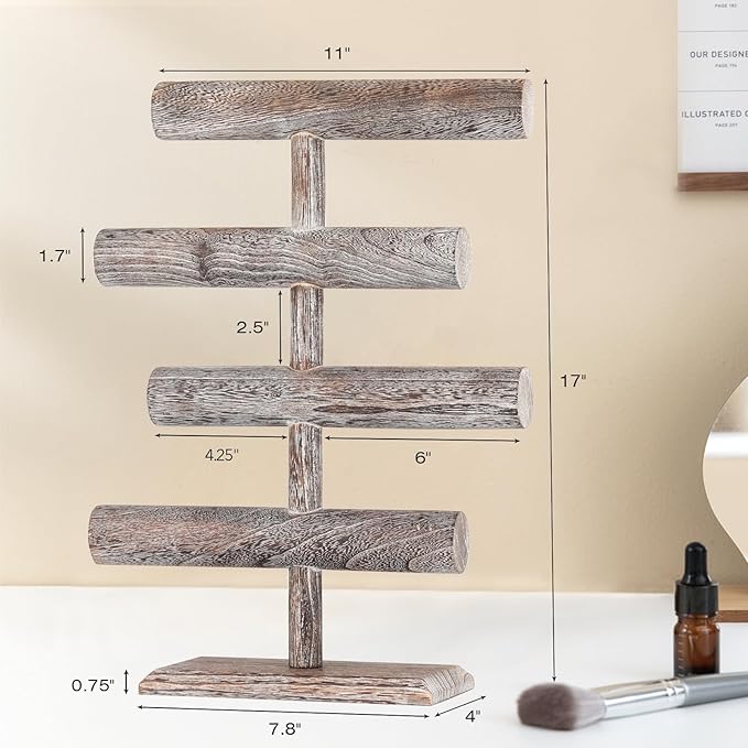 LadyRosian 4 Tier Wooden Display Jewelry Accessory Stand Jewelry Bracelet Holder Bangle Watch Necklace Storage Jewelry Holder Stand Display Organizer, (Antique White-4 layers)