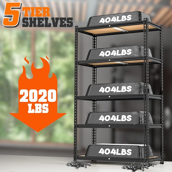 LEVELEVE 5-Tier Heavy Duty Storage Shelving Unit, 2020 lbs Capacity, Adjustable Metal Utility Shelf, 48" L x 18" W x 73" H for Garage, Kitchen, Pantry, Basement, Bathroom, Laundry,2 Pack