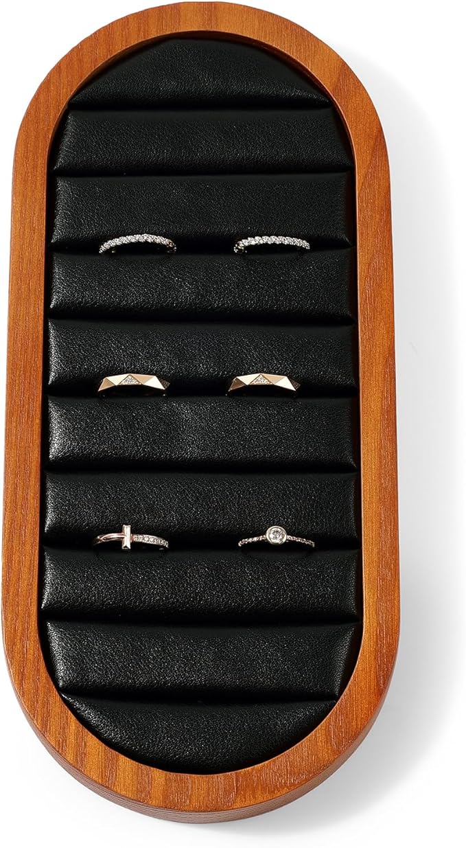 Solid Wood Jewelry Display Tray for Rings & Stud Earrings - Black Small Jewelry Organizer Tray for Retail Store, Home Vanity or Gift (9.45"x4.33")
