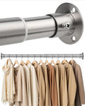 Closet Rods for Hanging Clothes, 17-52 Inch Heavy Duty and Stepless Adjustable Closet Poles, Stainless Steel Closet Hanging Rod for Closet, Wardrobes, Laundry Room, Bathroom, RV (Silver)