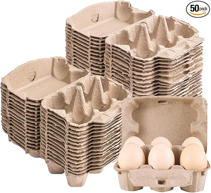 50 Pack Egg Cartons Cheap Bulk, Blank Natural Pulp Egg Carton 6 Count for Chicken Eggs, Reusable, Protects, Egg Storage Containers for Home Kitchen and Farmhouse (50 PCS 6 Count)