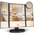 HUONUL Makeup Mirror Vanity with Lights, 2X 3X 10X Magnification, Touch Control, Trifold Mirror, Dual Power Supply, Gifts for Women, Wife, Mom, Teengirls(Black)