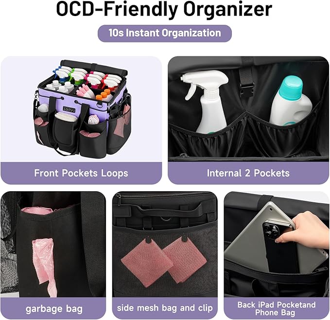 Large Cleaning Caddy for Cleaning Supplies Organizer, Rolling Cleaning Caddy Bags with Wheels for Housekeepers, Cleaning Carts on Wheels for Home Car Office Picnic