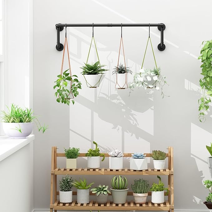 Industrial Pipe Clothes Racks 2 Pack, Black Pipe Wall Mounted Clothing Racks for Hanging Clothes, Space Saving Closet Hanging Rod for Laundry Room, Bedroom