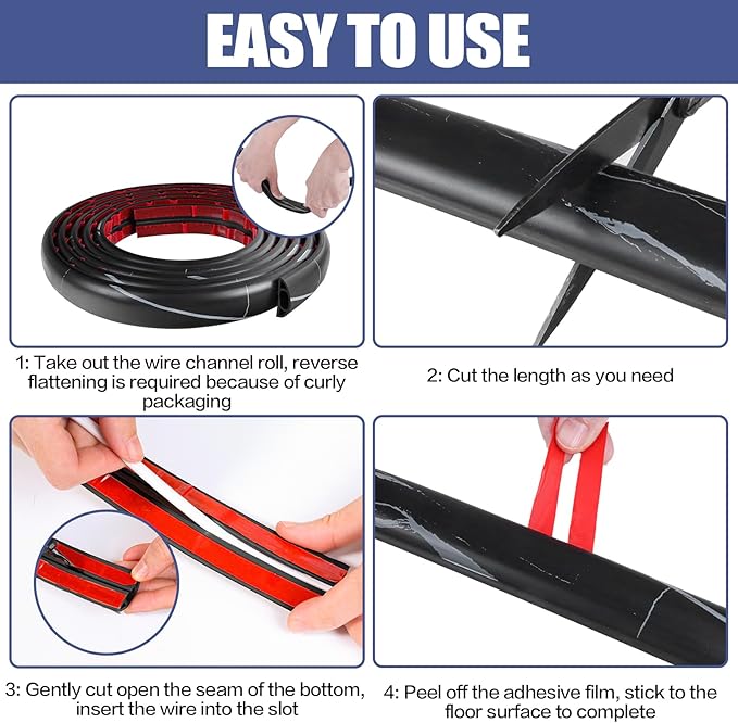 Floor Cord Cover Self Adhesive Cord Hider,3.3FT Cable Management, Extension Strip Protector for Wires, Prevent Cable Trips for Offices, Gyms, Exhibitions Cavity:0.47"(W) x 0.27"(H) Black Stone