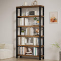 6-Tier Adjustable Heavy Duty Bookshelf, Industrial Wood and Metal Bookshelf, Vintage Bookcase with Lock Wall Design, Shelves for Room Wall Standing, Rustic Brown