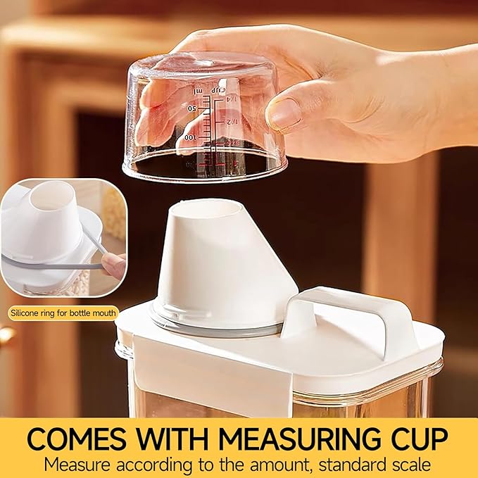 Cereal Container，Rice Storage Dispenser-Airtight Food Storage Organizers BPA-free Plastic Kitchen Pantry Storage Containers food-grade PET material Suitable for rice, grains(2300ml+1800ml)