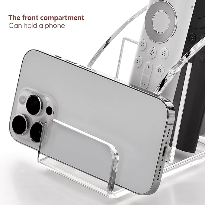 DINGHUO Acrylic 5 Compartments Remote Control Holder, Multi-functional Bedside Couch Living Home TV Remote Holder, Clear Desk Caddy Makeup Pen Organizer for Office Supplies Glasses Media Player
