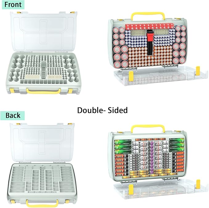 ALCYON Large Capacity 269 Battery Organizer Storage Case with Tester, Double-Side Battery Holder Container for AA AAA AAAA C D 9V Lithium 3V CR123 CR2032 CR1632 18650 Batteries(Box Only) (grey)