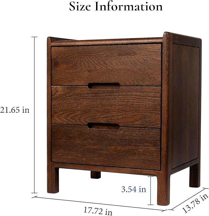 Nightstand, Solid Wood Small End Table w/3 Drawers, Modern Bedside Tables, Mid Century Night Stand, Bed Side Table, 15.75" W x 13.78" D x 21.65" H (Walnut)