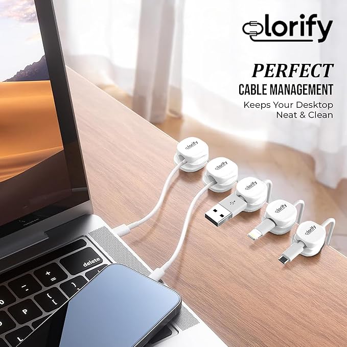 8 Pack Spring Cable Clips, Adhesive Cord Organizer for Desk, Phone Charging Cords Holder & Car Cable Management-White