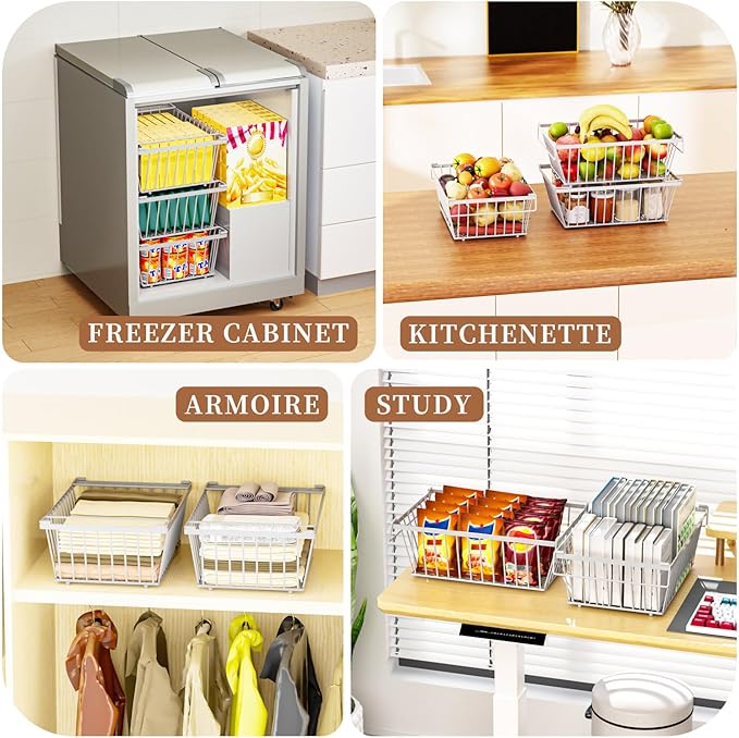 Freezer Organizer Bins ，Enhanced Leak-Proof Bottom，4 Pack Stackable Deep Freezer Organizer Bins for 5 Cu.FT Small Chest Freezer，Easy Get Bottom Foods without Digging （for 5 Cu.Ft
