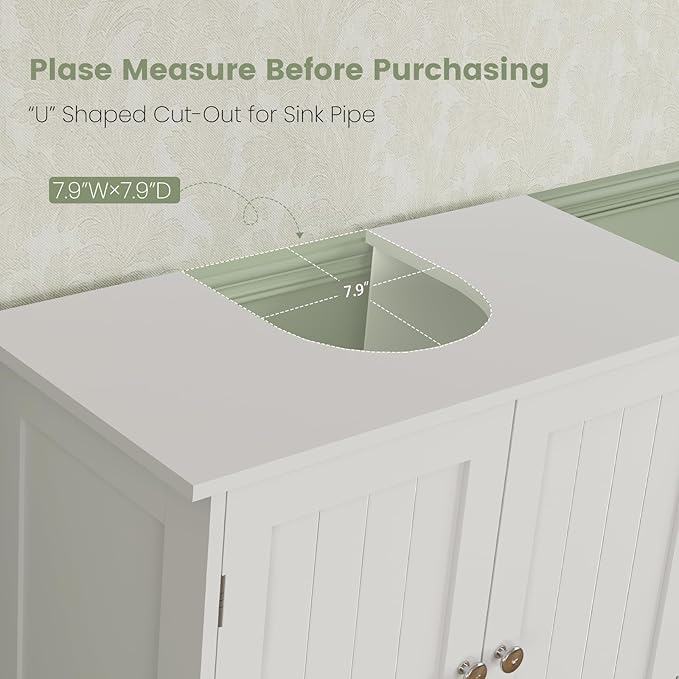 Iwell Pedestal Sink Storage Cabinet with 2 Doors and Shelf, Under Sink Cabinet, Bathroom Sink Cabinet with U-Shape, White