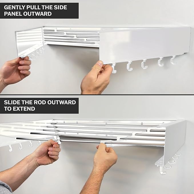 Wall Mounted Laundry Drying Rack, Retractable & Foldable, 31.5" Wide, 13.2 Linear Ft, 5 Heavy-Duty Aluminum Rods, 60 lb Capacity, Space-Saving Design, Easy Installation, Indoor/Outdoor (White)