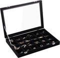 Frebeauty Velvet Jewelry Tray,24 Grid Jewelry Organizer with Clear Lid,Earring Holder Organizer with Clasp,Drawer Insert Rings Pendants Brooches,13.8 x 9.5 x 2 Inches,Gift for Women Girls(Black)