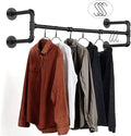 Wall Mounted Clothes Rack - 54" Industrial Pipe Clothing Garment Rack, Space-Saving Heavy Duty Detachable Black Iron Clothes Hanger Pole, Multi-Purpose Hanging Rod for Closet Storage, 4 Base