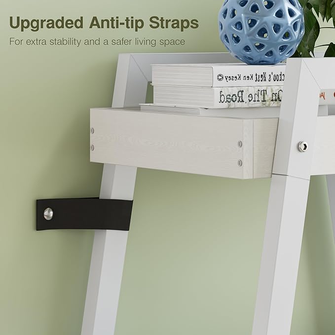 VECELO Ladder Shelf, 4-Tier Bookshelf with Enclosed Edges Design, Wooden Storage Rack Freestanding Bookcase for Living Room Home Office, White