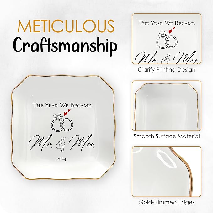 OASSIE Anniversary Wedding Gifts for Her Wife - 4"x4" Ceramic Jewelry Dish Tray - Engagement Newlyweds Couples Gifts for Women Her Wife, Mr and Mrs Decorative Trinket Dish