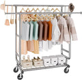 VEVOR Clothes Rack, Rolling Clothing Garment Rack, Extendable Carbon Steel Clothing Racks with Wheels for Bedroom, Laundry, Living Room