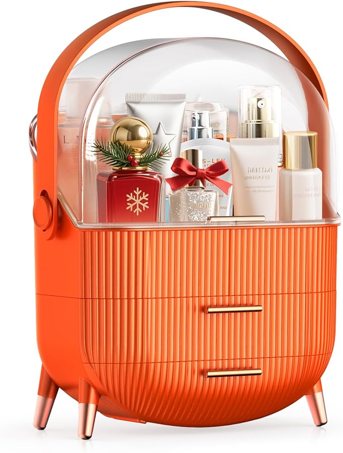 MASSY Egg Shape(Oval) Makeup Storage Box, Countertop Portable Vanity Cosmetics Organizer Preppy