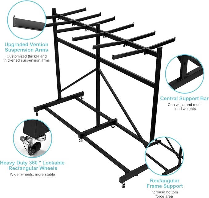 Folding Chair Rack, Heavy Duty Folding Chair Storage Rack Cart, 42 Chairs and 12 Table, 440 Lbs Weight Capacity, Locking Rubber Wheels for Weddings, Parties & Events