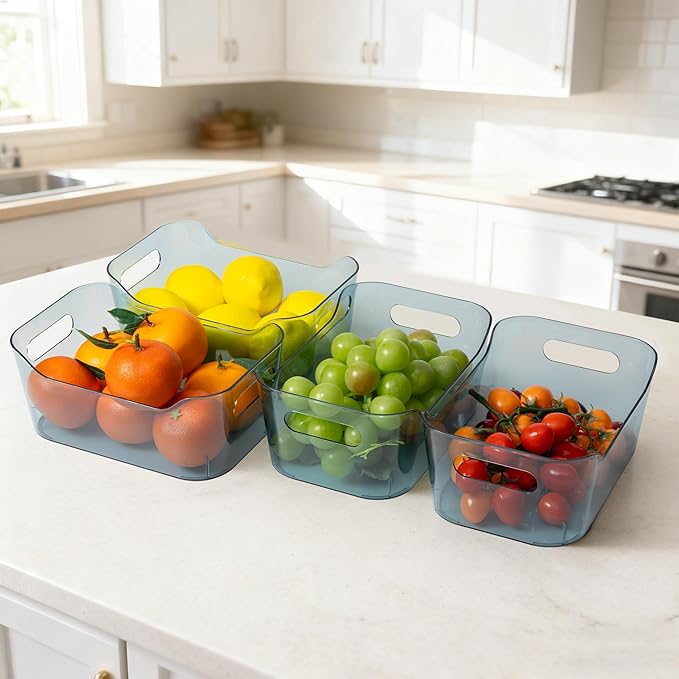 Tiawudi 8 Pack Plastic Storage Bins, Clear Pantry Organizers and Storage Containers, Multi-Use Organizer Bins for Kitchen, Bathroom, Office, Shelf, Fridge, Home Edit and Cabinet Organizers