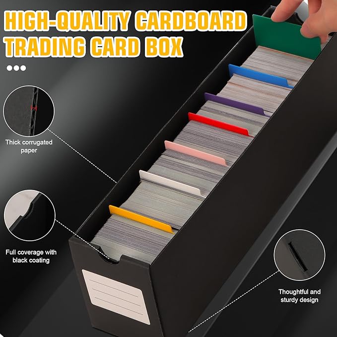 Trading Card Storage Box, Includes 12-600 CT Boxes & 48 Card Dividers, 12000+ Trading Card Organizer for Collectible Card Games, for TCG, MTG, PTCG, Baseball Cards, with Labels & Tapes