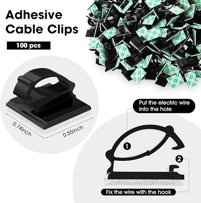 Eboot 100 Pieces Adhesive Cable Wire Clips Strong Cord Clips Wire Holders Cable Cord Straps Management Clamps Tie Holder for The Wall, Under Desk, Car, Office and Home