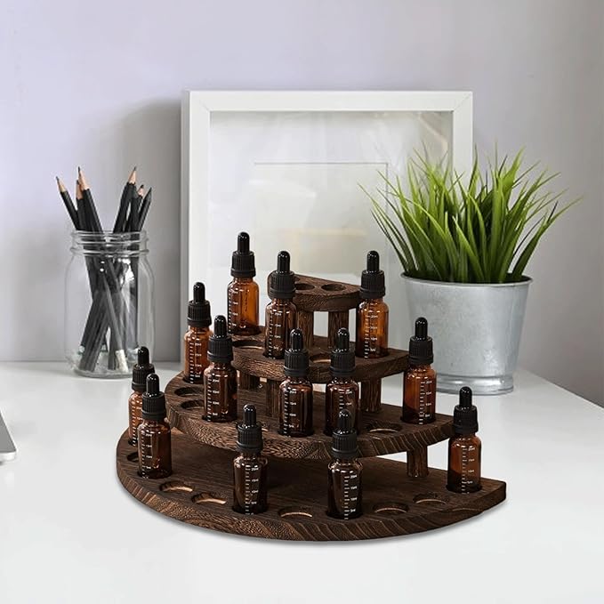 Essential Oil Storage Rack for 29 Bottles 4 Tier Wood Essential Oil Bottle Holder Organizer for Home SPA
