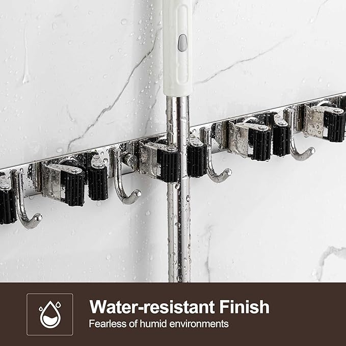 Broom Holder Wall Mount, Stainless Steel Broom Hanger Wall Mount, Heavy Duty Mop and Broom Holder Tool Racks Utility Hooks for Laundry Room Garden Garage, Grey (5 Racks and 4 Hooks)