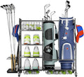 Golf Organizer for Garage, 3 Bag Golf Bag Holder Stand with Shelves & Club Rack, Multi-Functional Adjustable Golf Equipment Storage System