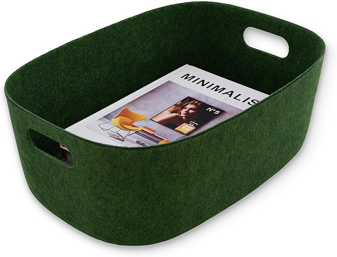 Welaxy Large Storage Basket Felt Open Desk Organize bin Shelf baskets with handles light weight carry for Magazines Books Junk Kids Toys Pet toy Clothes Laundry (Forest Green)