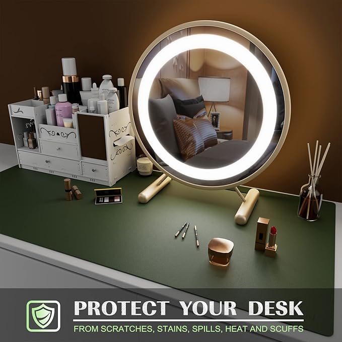 K KNODEL Large Office Leather Desk Mat, Mouse and Keyboard Pad, Computer and Laptop Mat, Desktop Protector and Cover, Writing Pad and Blotter (35.4"x17", Dark Green)