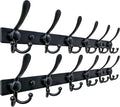 Dseap Coat Rack Wall Mount 2.0 Pro: 24” Long, 3X Tougher, Heavy Duty Stainless Steel Wall Coat Hanger with 6 Tri Hooks for Clothes Jackets Hats Entryway Closet, Black, Pack of 2