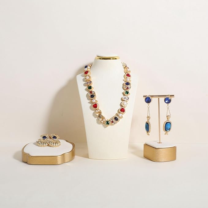 velvet necklace display stand, necklace display holder for selling, bust jewelry display, necklace mannequin display stand【Cream-Small】