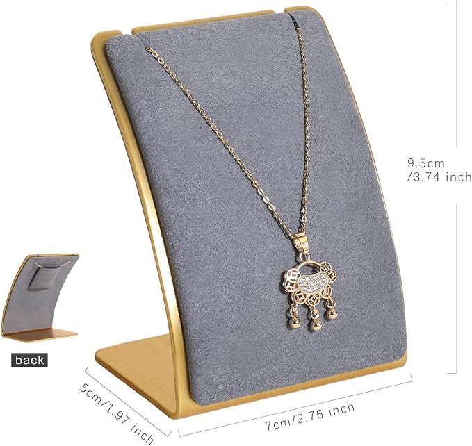 GemeShou Grey Necklace display stand, Velvet Jewelry necklace display holder for selling, small metal earring neck storage organizer, online jewelry photography props【Grey】