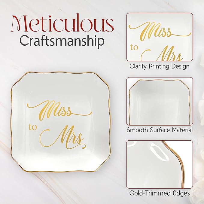 OASSIE Christmas Bride Gifts for Women - Future Mrs 4"x4" Ceramic Jewelry Dish Tray - Bridal Shower Bride to Be Gifts for Newlyweds, Engagement Gift for Women, Jewelry Tray for Bachelorette Gift Ideas