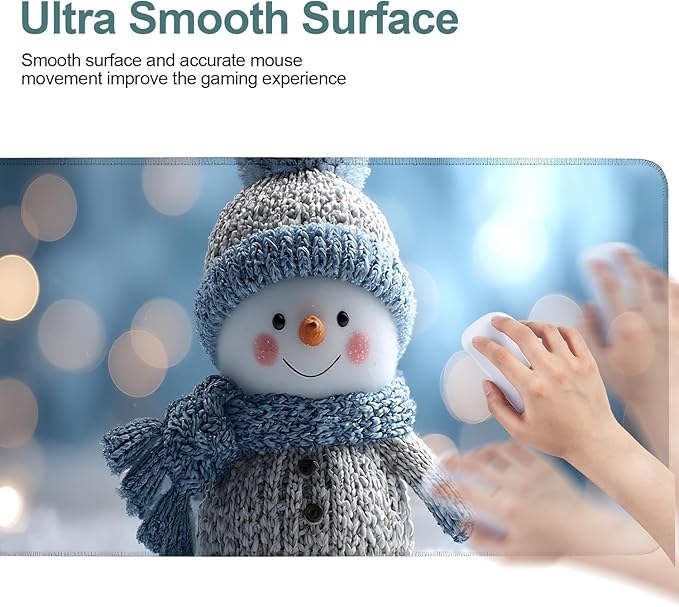 Christmas Snowman Gaming Mouse Pad 31.5"x11.8"Desk Mat Anti-Slip Rubber Base & Durable Stitched Edges for Gamers Smooth Mouse Writing Surface for Desk Office/Home