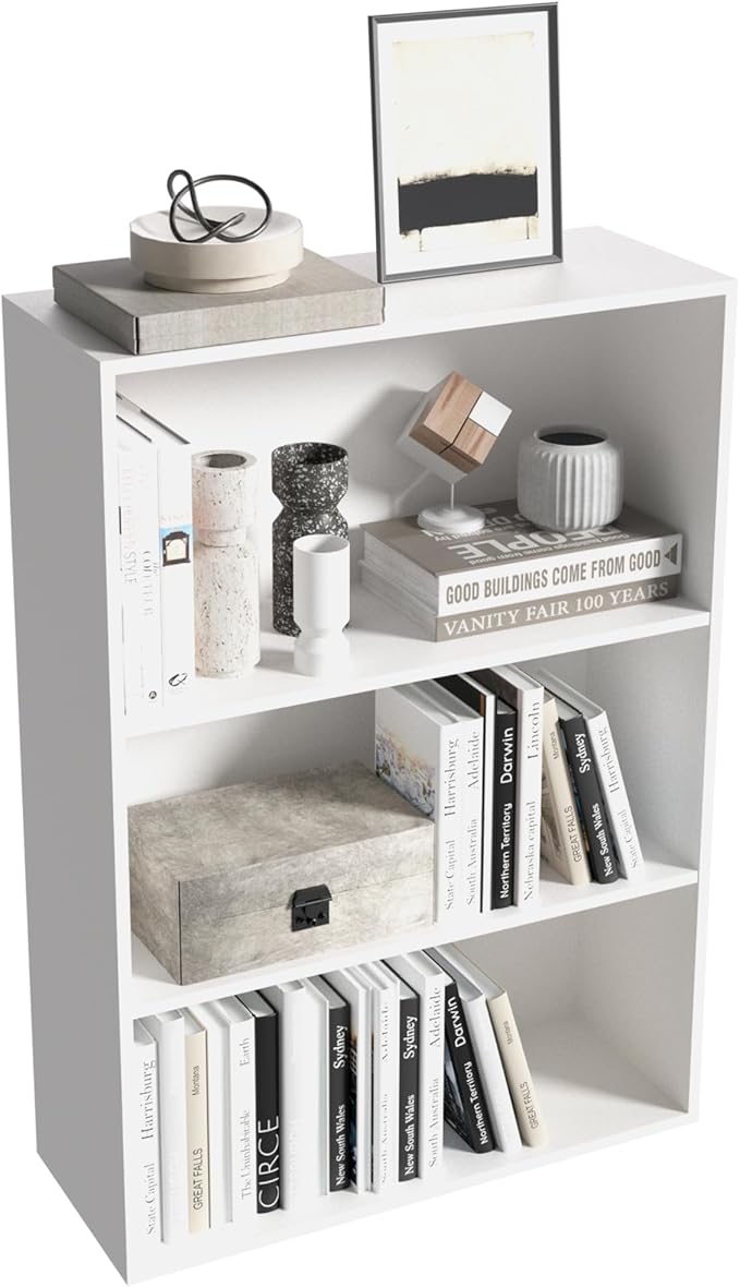 3 Tier Book Shelf，Wooden 3 Cube Storage Organizer, 33 Inch Versatile Cubes Shelf and Cubby Unit for Any Space (White, 3 Cube-W(23.6inch)